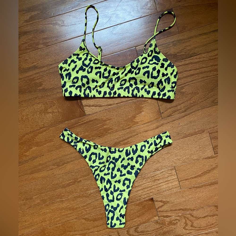 Yellow & Black Leopard Print Bikini Set